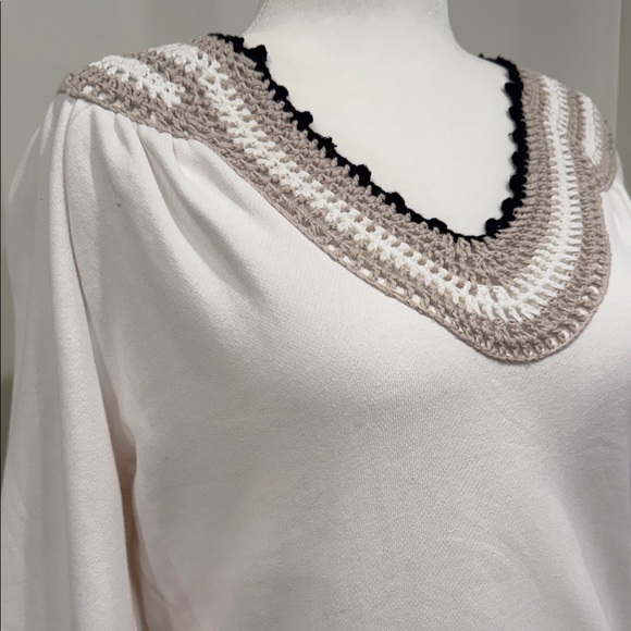 Rails Sava Crochet V-Neck Sweater 100% Cotton | Ivory Multicolor Crochet | Sz M - Picture 6 of 8